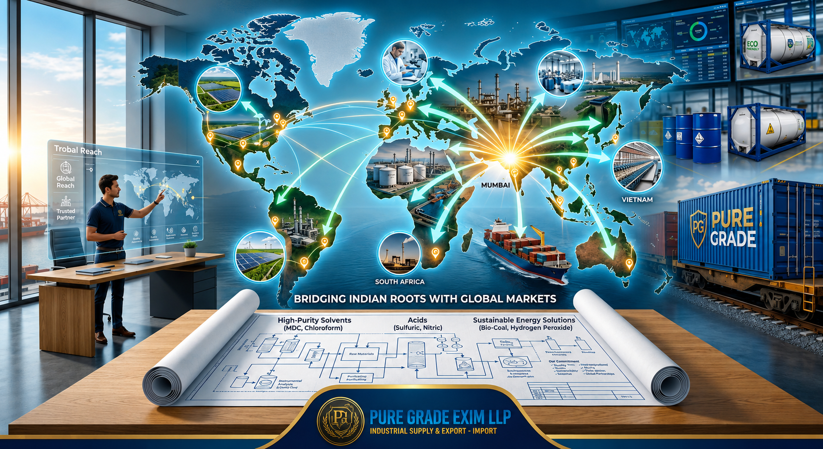 Global logistics and chemical export infographic